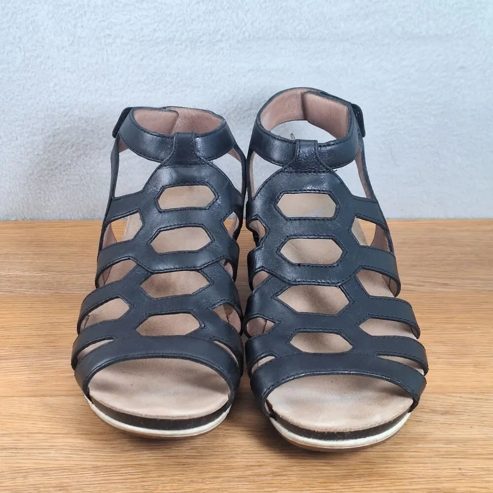 Dansko Valentina Women's 7.5 EU 38 Caged Gladiator Wedge Sandals Black Leather
